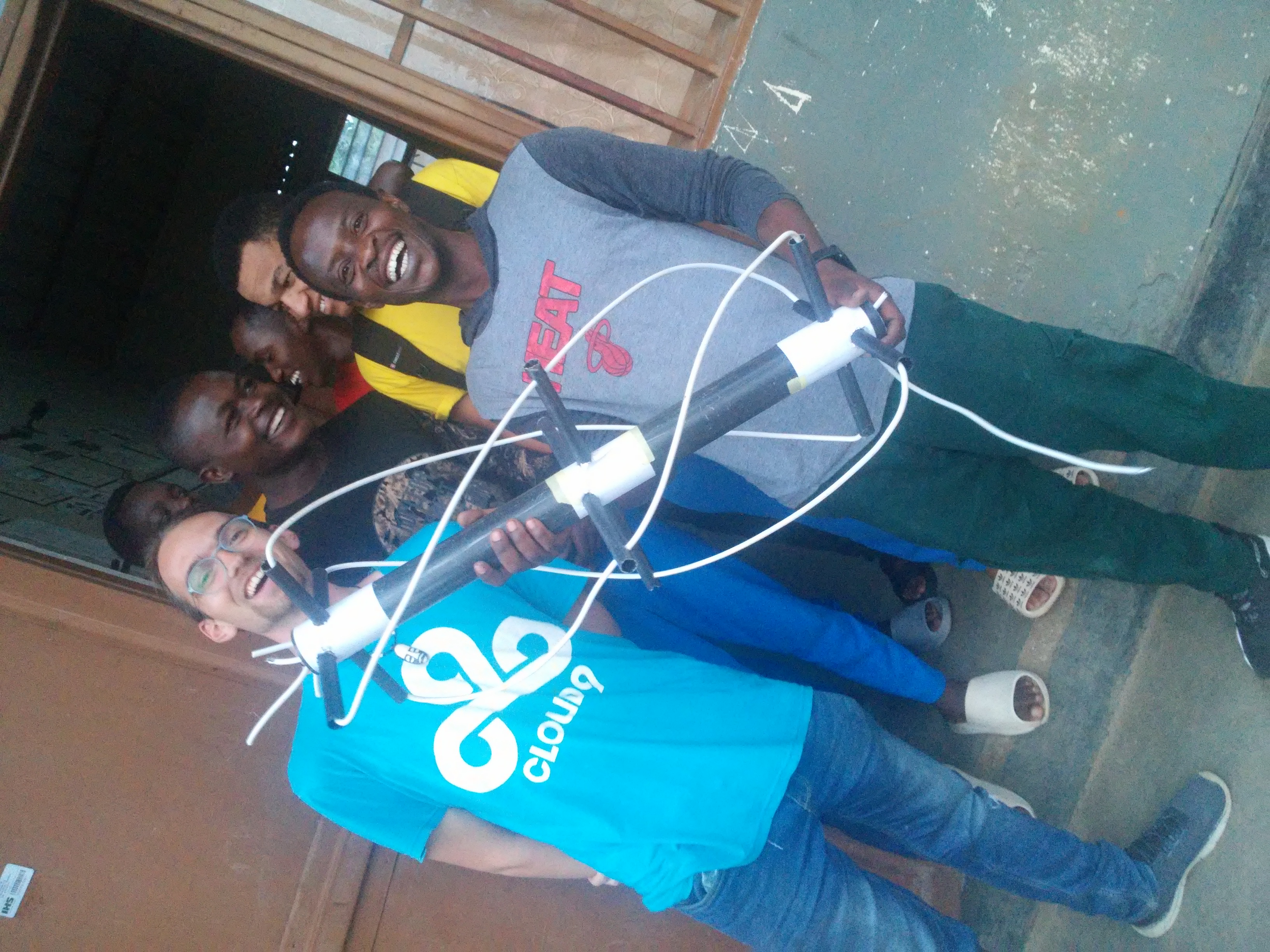 Leopold and me building the antenna with some students